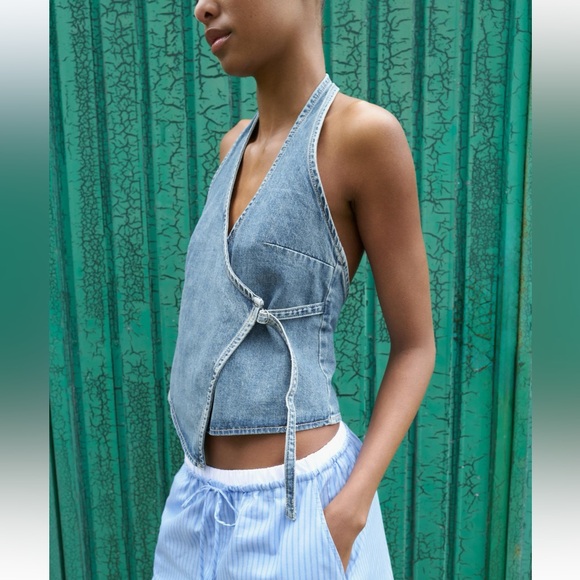Zara TRF denim halter top Blue denim NWT - Picture 2 of 5